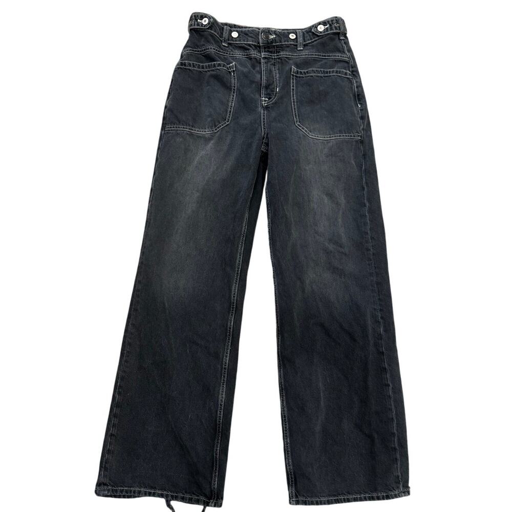 Free People We The Free Palmer Cuffed Wide Leg MId-rise baggy Black Jeans 28